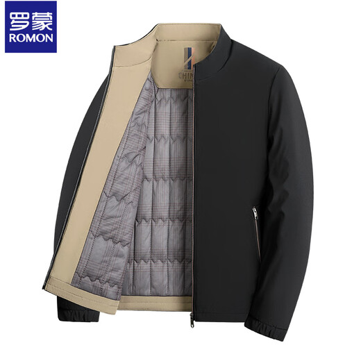 ROMON Warm Stand Collar Jacket Men's Jacket 2025 Winter Velvet and Cotton Business Casual Men's Jacket Dad Top Black Cotton XL