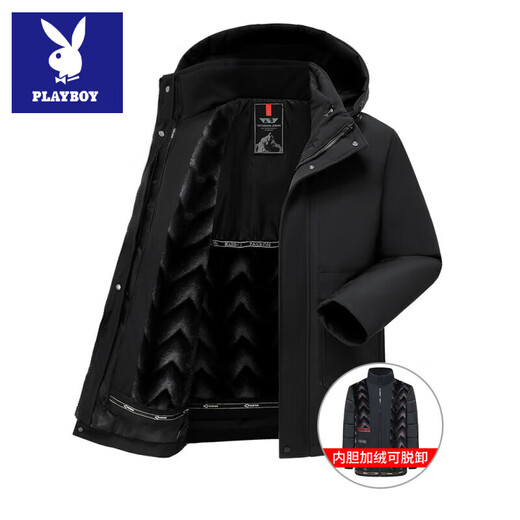 Playboy Dad Winter Jacket Middle-aged and Elderly Cotton-padded Jacket Men's Plush Thickened Grandpa Down Jacket Mid-Length Middle-aged and Elderly Cotton-padded Jacket 029 Cotton Removable Black Main Image Video Style L (80-100Jin Jin is equal to 0.5kg)