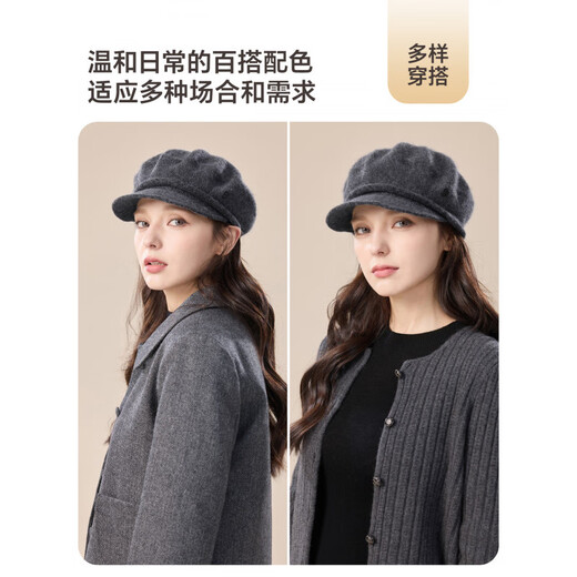 Jiumu beret women's autumn and winter warm and retro all-match octagonal hat British face-showing little newsboy painter hat dark gray M One size fits all - 58c