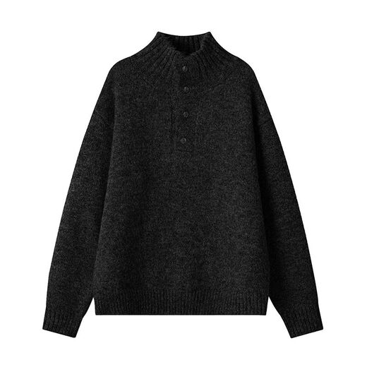 Jiaojing old money Henry collar sweater retro cleanfit Henry collar sweater men's autumn trendy brand handsome senior lazy black M 90 to 115 Jin Jin is equal to 0.5 kg