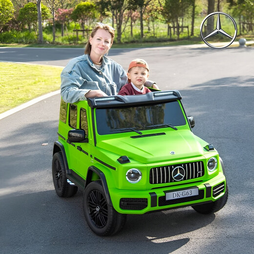 La poussette tout-terrain à quatre roues motrices de voiture électrique pour enfants Yijing Benz Big G peut s'asseoir sur une voiture jouet pour bébé à deux places, voiture pivotante à quatre roues, peinte en noir + double batterie 24 V + double siège en cuir + roue souple quatre roues motrices télécommande pneu de secours