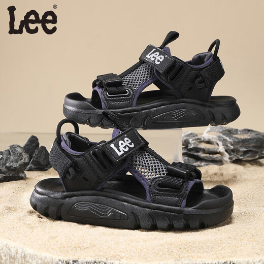 Lee children's shoes summer children's sandals for girls anti-slip soft bottom Velcro breathable beach shoes for boys black 26 recommended foot length 159.5mm