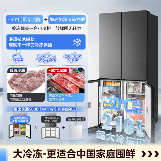 Midea Xiongdundun 601/603 liter cross four-door dual system bottom cooling ultra-thin zero embedded PST+ purified air-cooled frost-free first-level variable frequency large-capacity refrigerator subsidy BCD-601WUSPZM (E) Habeida
