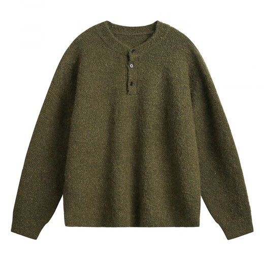 Heavy textured loop yarn pullover sweater for men in autumn and winter loose silhouette Henry collar sweater retro casual jacket charcoal gray L