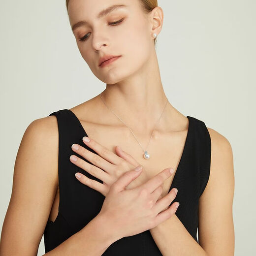 Buhesyt 18k gold freshwater pearl pendant Sansheng III pearl clavicle chain for girlfriend 18k gold-white about 9-9 points 5mm