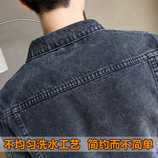 ROYAL PALM POLO SPORTS CLUB Spring and Autumn Black Denim Jacket Men's Casual Fashion Korean Style Men's Jacket Jacket Men's Lapel Retro Trend Black-940 Styles XL