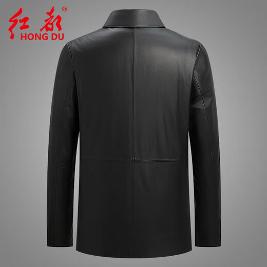 Hongdu 2024 Autumn and Winter New Genuine Leather Jacket Men's Goose Down Liner Removable Glued Oil Trimmed Lapel Leather Down Jacket Black M 17092A