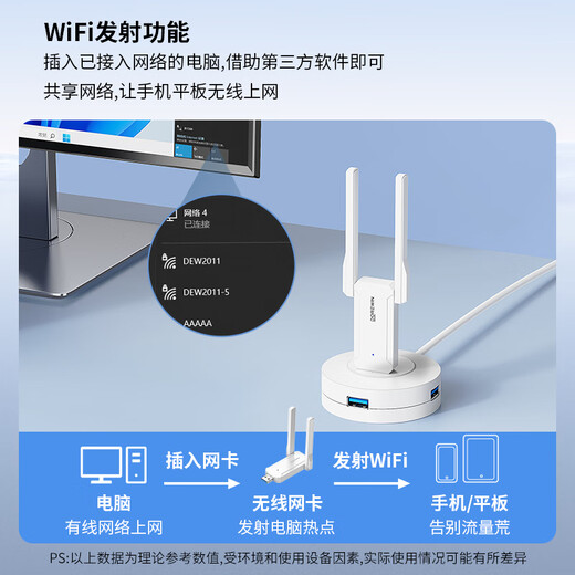达而稳（DOREWIN）USB无线网卡 台式主机电脑专用wifi接收器外置免驱动千兆5g双频强网络信号发射接收器 1300M网卡 【5G免驱】云际版