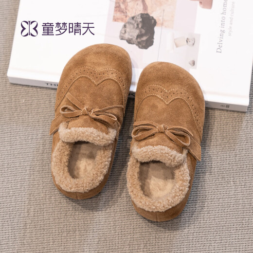 Tongmeng Sunny Girls' Velvet Birkenstock Shoes 2025 Autumn and Winter New Children's Leather Shoes Winter Medium and Large Children's Cotton Shoes Warm Shoes 34 Sizes