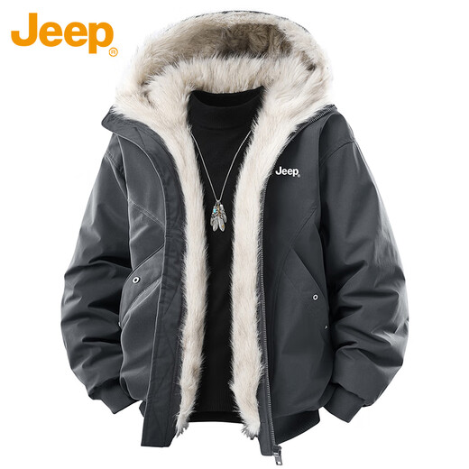 JEEP Jeep Cotton Clothes Men's Winter Thickened Warm Hooded Fur Collar Cotton Clothes Men's Jacket Black XL