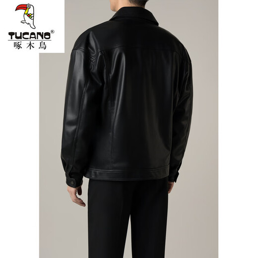 Woodpecker men's handsome men's motorcycle short leather jacket men's autumn and winter new trendy loose pu leather jacket black 2XL