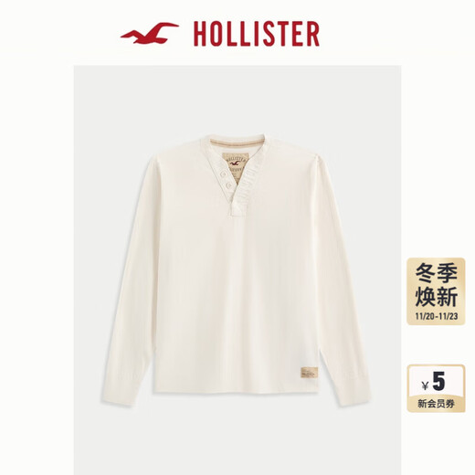 HOLLISTER25 new autumn and winter cotton LOGO Henry collar long-sleeved inner T-shirt men and women 324-5679 milk white M (180/100A)