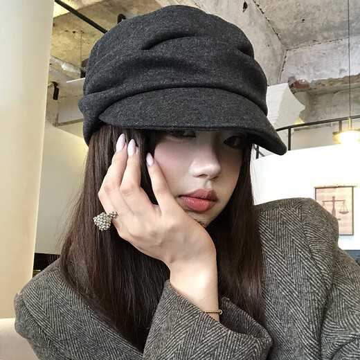 Yu Shangzhenpin beret women's 2025 new autumn and winter Japanese style Yamamoto style pleated hat retro duck bill newsboy hat painter hat black one size