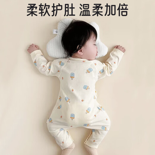 Aibaoxi baby jumpsuit pure cotton spring and autumn newborn baby khaki monk suit red heart bear 2 pieces T141 52 size