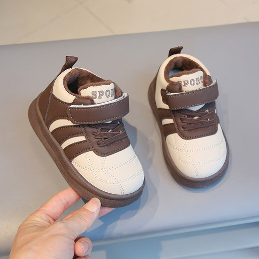 Tyrannis new velvet children's sneakers, soft-soled baby cotton shoes, warm sports shoes for boys and girls, casual A60 black 30_inner length 18 cm