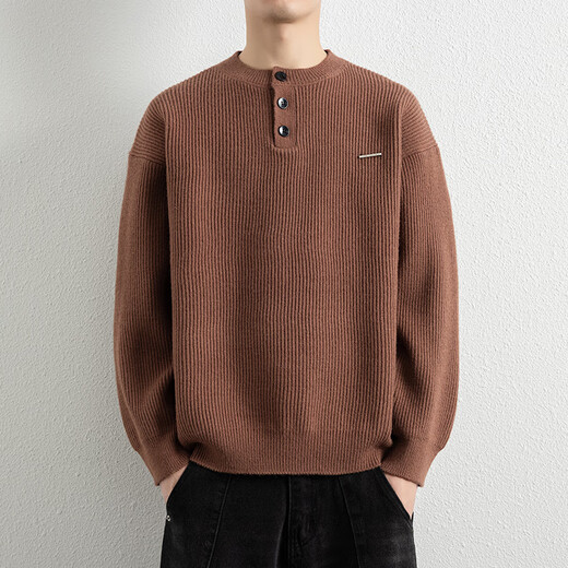 Falling sweater men's new autumn and winter loose round neck white sweater with sweater for boys Henry shirt handsome WE25621 caramel M recommended 95-115Jin Jin equals 0.5 kg