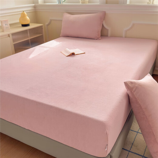 Nanjiren Milk Velvet Bed Sheet 1.8x2m Double 1.5x2m Mattress Protector Winter Baby Velvet Coral Velvet Bedspread Cover Bean Paste Powder All-Inclusive Non-Slip Thickened Warm Single Bed Sheet 90cm*200cm