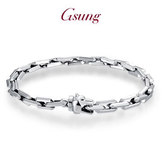 GsunG platinum PT950 wolf head bracelet, simple and fashionable men's pure platinum solid bracelet, can be customized as a gift for boyfriend. Priced by gram, contact customer service before bidding.