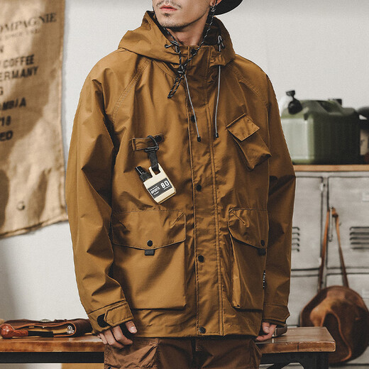 Jeanswest American Retro Workwear Jacket Men's Spring and Autumn Mountain Style Functional Outdoor Urban Commuting Men's Ami Khaki Jacket Khaki 2XL Suitable for 160-180Jin Jin is equal to 0.5 kg