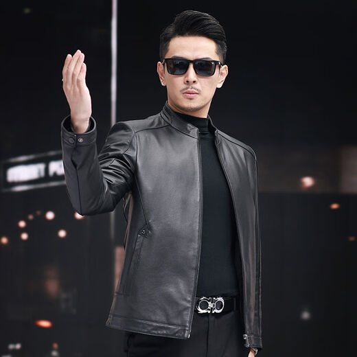 VBA first-layer sheepskin Haining genuine leather jacket men's new casual stand-up collar genuine leather jacket slim autumn coat black M M95-105Jin Jin equals 0.5 kg