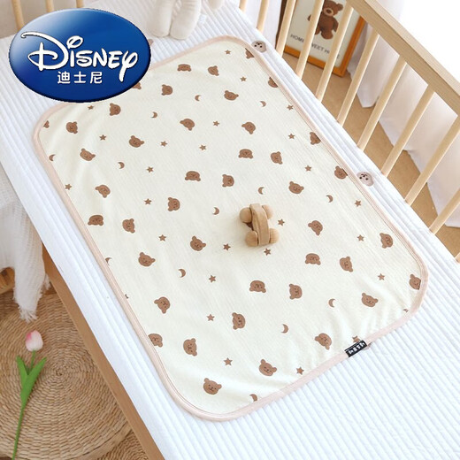 Disney (Disney) baby diaper pad, waterproof, washable and breathable, newborn baby pure cotton gauze sheet, large size mattress care pad, wrinkled cotton gauze diaper pad, cream color - Xingyue Bear 100x140cm