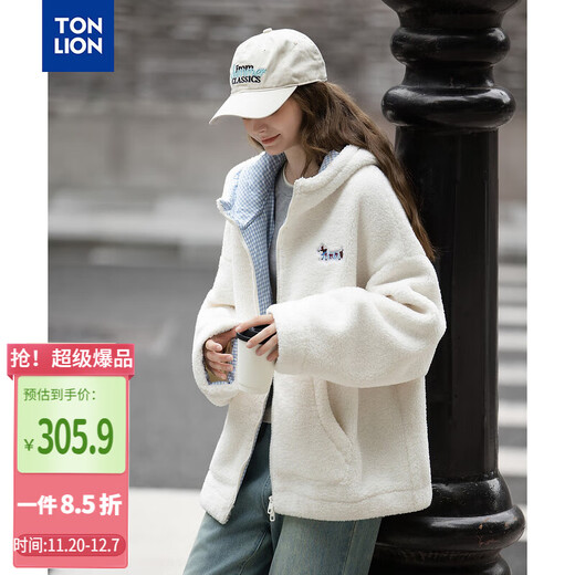 TonLion 2025 Winter Women's Hooded Different Material Splicing One-Hand-Length Imitation Lamb Hair Jacket