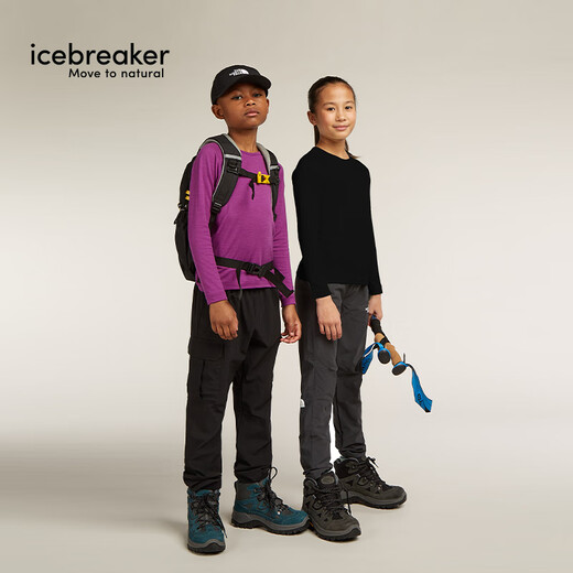 Icebreaker100% pure merino wool children's 200Oasis long-sleeved outdoor sports base layer ski functional underwear black-top (universal for boys and girls)-104501001 14