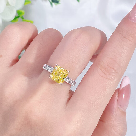 S925 Ring Women's Light Luxury Premium Four-Prong Yellow Diamond Small Sugar Cube Diamond Ring Original New Model Simple Model FDJZ-116-Tanzan Color No. 5