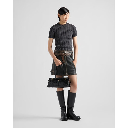 PRADA Bonnie women's black calfskin metal triangle logo handbag 1BA426_2CYR_F0002_V_MOO 1BA426_2CYR_F0002_V_MOO