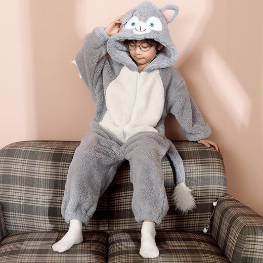 Girls one-piece pajamas winter thickened coral velvet girls cute flannel children's anti-kick and anti-cold sleeping bag one-piece SDM 81277 Lingna-grey 105 size 8 height 90-105 weight 24-34Jin Jin is equal to 0.5 kg