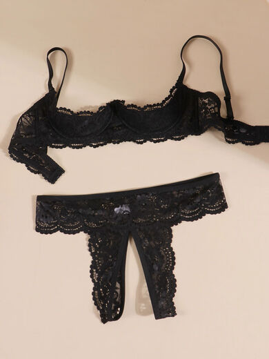 Quarter Bra Half Cup Hollow Sexy Hot Nighttime Bra Set Top Wire Lace Underwear Black Sexy Underwear L L3680BCDE Universal Cup 100-120Jin Jin is equal to 0.5kg