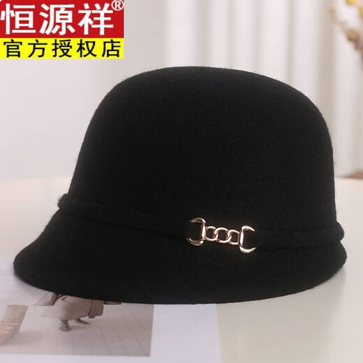 Hengyuanxiang's new autumn and winter woolen hat for women, Japanese face-showing small fashion equestrian hat, Hepburn style retro fisherman hat, basin hat, mocha color, chain small edge equestrian M (56-58cm)