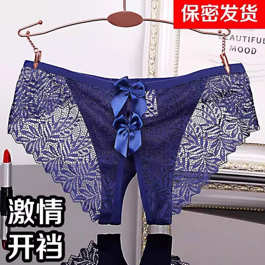 Yiransimu open-flap vaginal sexy underwear, no need to take it off, lace thong for summer, 1525 white + blue, confidential delivery M