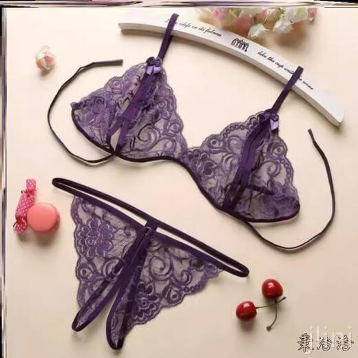 JLINI sexy open panties, passionate and convenient to wear underwear, no need to take off thong, black bra_open panties M