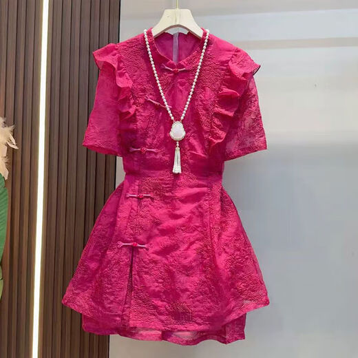 New Chinese style national style suit waisted half-sleeved fungus top fat girl short-sleeved shirt skirt shorts two-piece set yellow two-piece set 3XL 3xl suitable for 120-150Jin Jin equals 0.5 kg