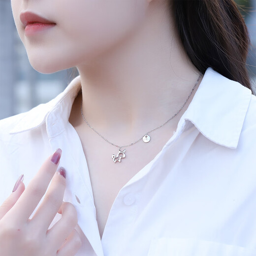 Wanfu Long Fritillary Unicorn pt950 Platinum Necklace for Women Niche Simple Cute Personalized Platinum Pendant Best Friend Gift Gift Platinum PT950 Niche Cute Unicorn Necklace 4.82g