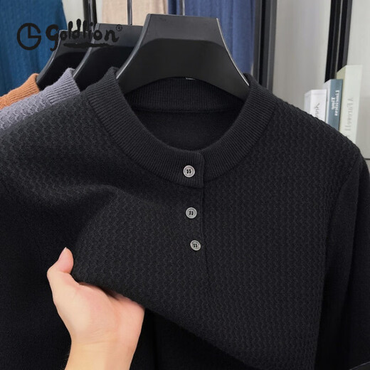 GOLDLION G+ goldlion autumn and winter thickened 530g men's long-sleeved sweater sweater warm bottoming shirt for young and middle-aged dad black S 165