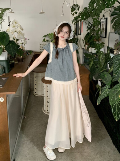 Xiaohongshu hot style 2025 summer popular style dopamine wear with a complete set of shirts wide-leg pants and skirts single apricot pants and skirts daily fat and comfortable fabric summer M one size