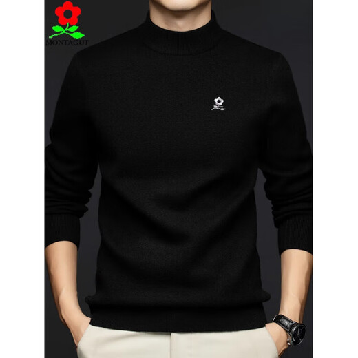 梦特娇（MONTAGUT）男士纯羊毛衫精纺可机洗半高领加厚毛衣打底针织衫T恤 酒红色 M 165 建议95-125斤