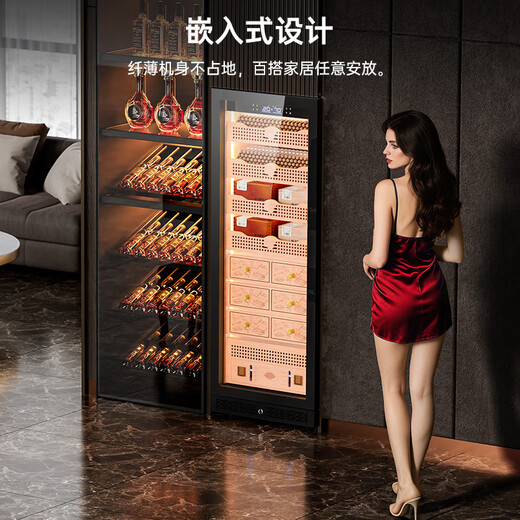 Kelong 608C cigar cabinet, constant temperature and humidity, water ion ammonia removal, smart WiFi, IoT control, air-cooled cedar wood liner shelf, alcohol feeding, water circulation compressor, refrigeration cigar cabinet, Obsidian Black 3 sober cigar cabinet + cedar wood liner shelf + purified ammonia + WiFi