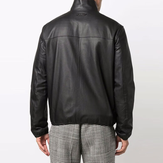 EMPORIO ARMANI New Year's gift solid color zipper leather jacket men's black black one size 44
