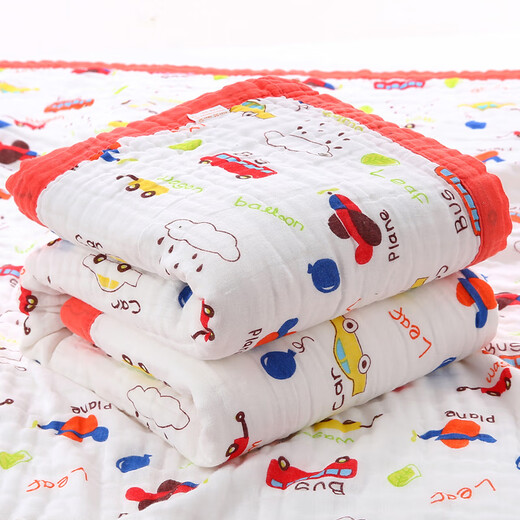 Baby outing blanket, summer gauze pure cotton towel quilt, thin summer cooling quilt, baby bath towel, stroller cover blanket, six-layer red car 120*150