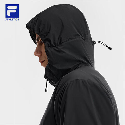FILA Official Men's Cotton Clothes 2026 Spring New Fitness Sports Simple Loose Warm Hooded Jacket Dark Black-BK L 175/96A/L