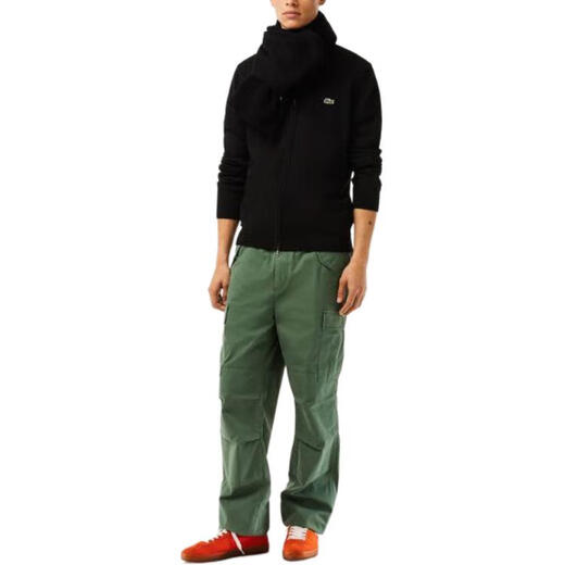 LACOSTE French Crocodile Stand-up Collar Organic Cotton Zippered Sweater Jacket Black One Size 4