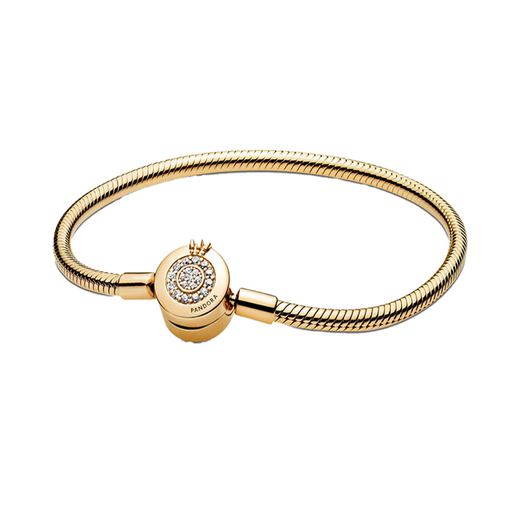 Pandora Moments Sparkling Crown Letter O Snake Bone Chain Bracelet Women's Gold Bracelet Brand Original Box 16cm