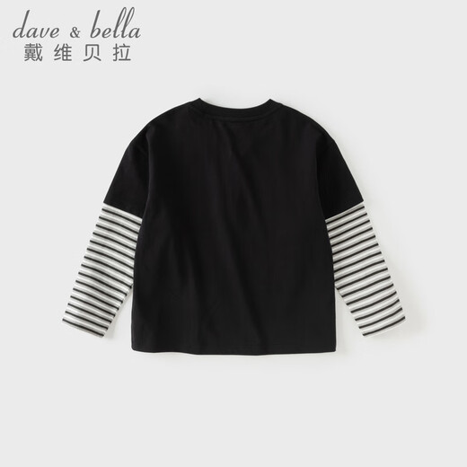 DAVE&BELLA girls' T-shirt pure cotton little boy fake two-piece top 2026 spring new style medium and large children's bottoming shirt children's clothes black ready stock 140 cm (recommended height 130-140cm)