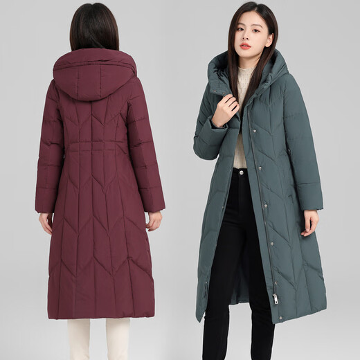 娂娂羽绒服女长款过膝冬季加厚长款2024新款修身时尚白鸭绒妈妈外套 [高端正版服+米灰色]9896 M 建议90-105斤