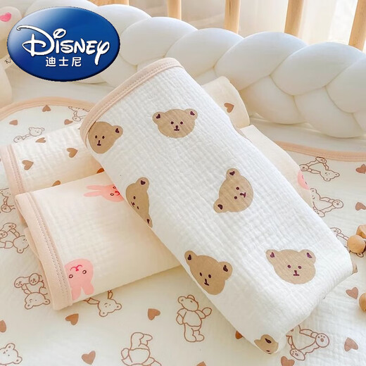 Disney (Disney) baby diaper pad, waterproof, washable and breathable, newborn baby pure cotton gauze sheet, large size mattress care pad, wrinkled cotton gauze diaper pad, cream color - Xingyue Bear 100x140cm