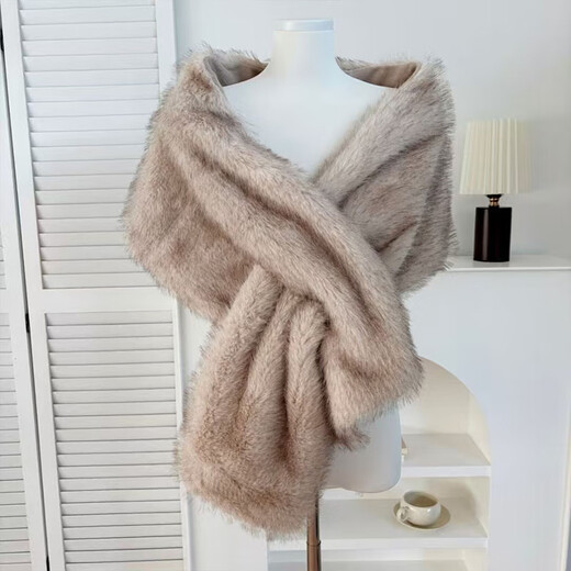 Versatile imitation fur fox fur cheongsam shawl fur collar autumn and winter cloak stage dinner wedding dress scarf for women two-color fur white 160CM