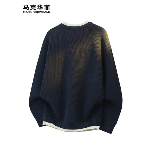 Mark Huafei men's fake two-piece Henry collar sweater 2025 autumn and winter versatile new trendy brand knitted men's top warm black official authentic 2XL recommended 160-180Jin Jin equals 0.5 kg
